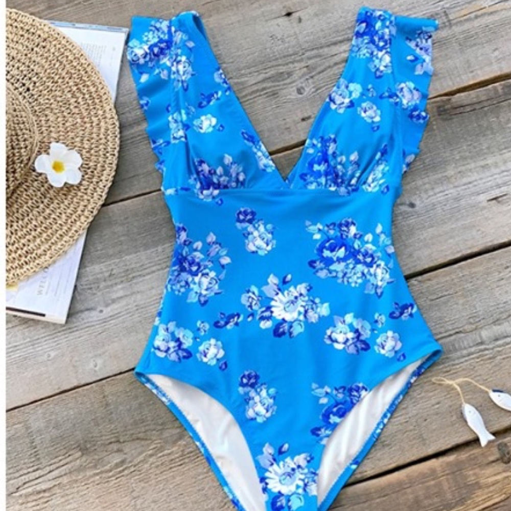 Blue Floral Cupshe Suit